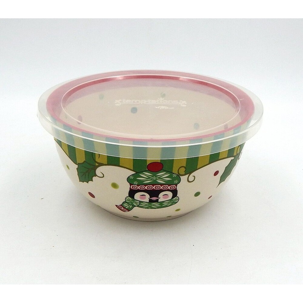 Temp-tations by Tara Winter Whimsy Mixing Bowl 2-Quart Penguin Christmas Lid